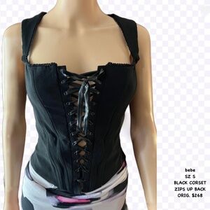 bebe BLACK LACE-UP, RIBBED, ZIPS UP BACK CORSET SZ S